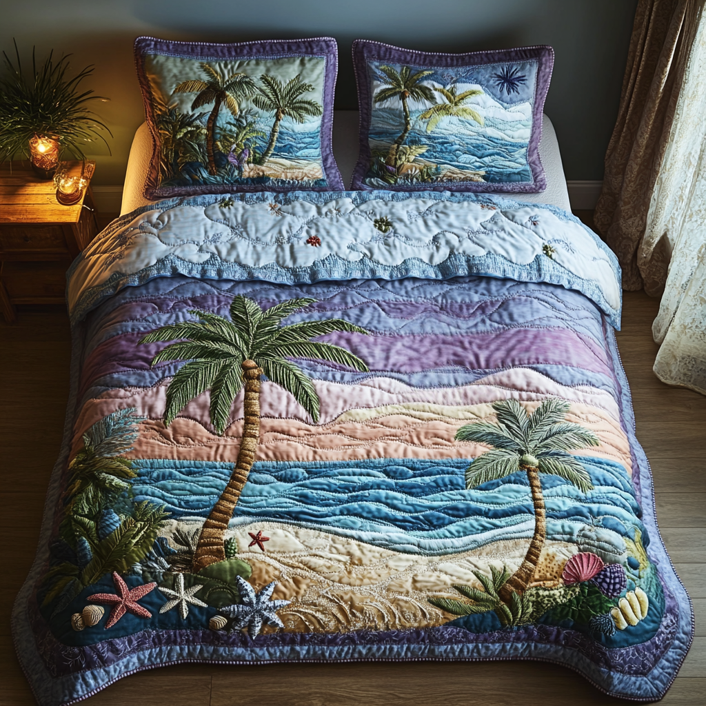 Palm Night 3-Piece Quilted Bedding Set