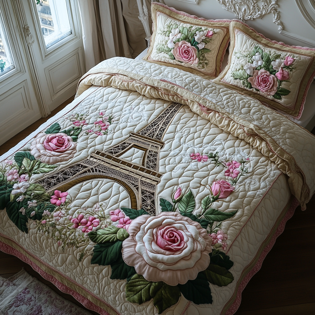 Paris Skyline 3-Piece Quilted Bedding Set