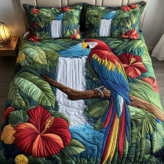 Parrot Vibes 3-Piece Quilted Bedding Set