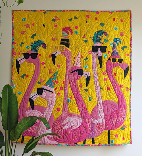 Party Flamingos Quilted Blanket
