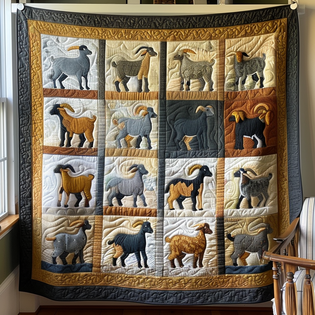 Patchwork Goats Quilted Blanket
