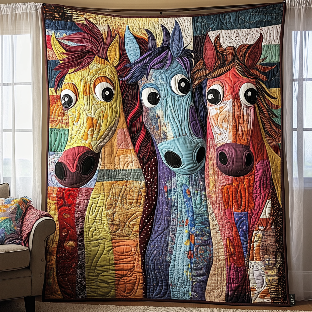 Patchwork Horse Quilted Blanket