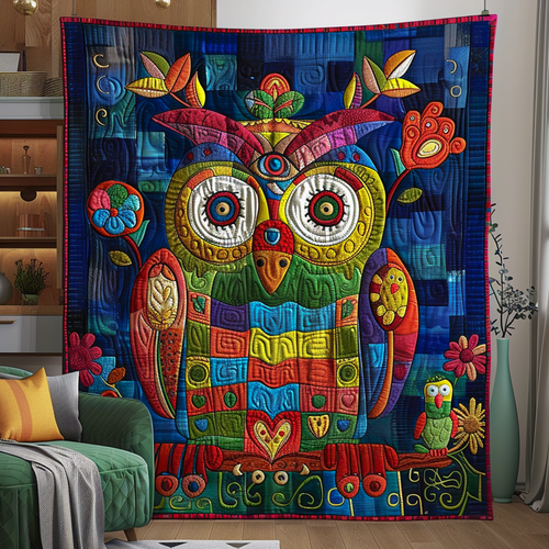 Patchwork Owl Quilted Blanket