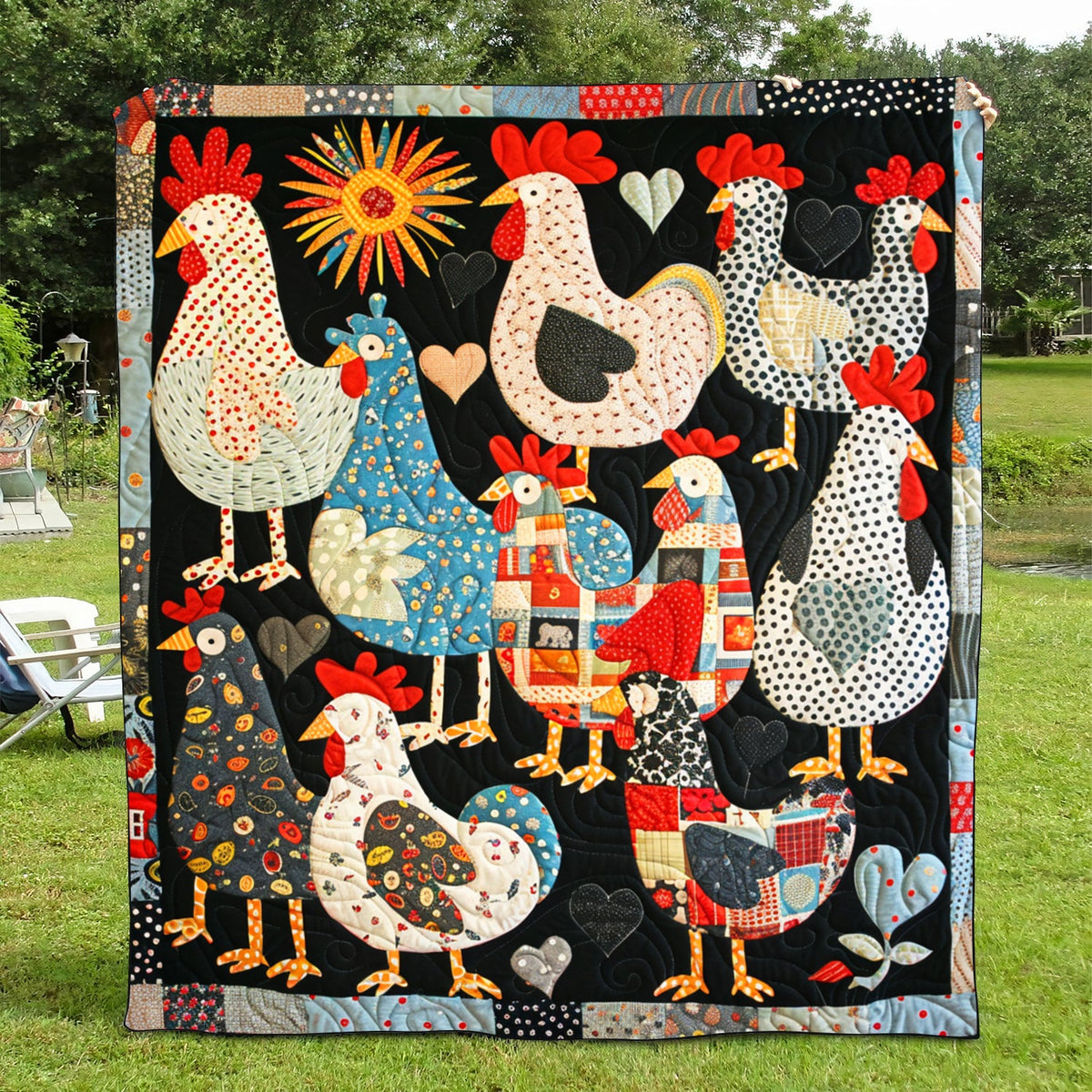 Patchwork Poultry Quilted Blanket