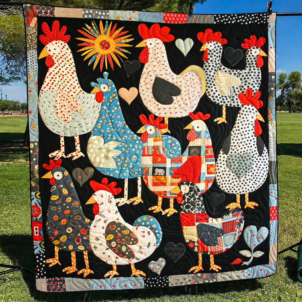 Patchwork Poultry Quilted Blanket