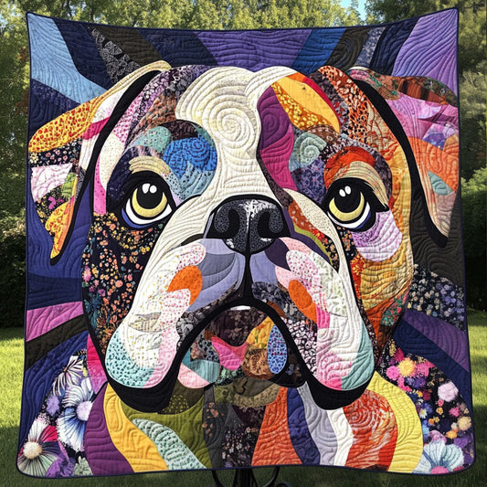 Patchwork Bulldog Art Quilted Blanket