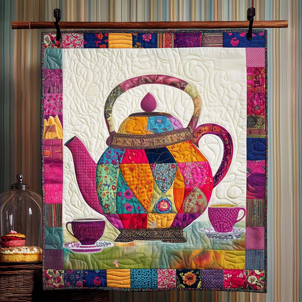 Patchwork Teapot Quilted Blanket