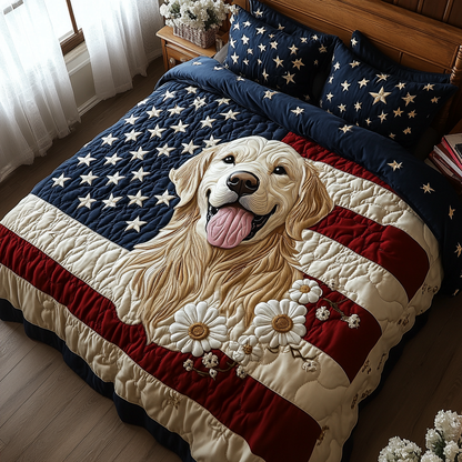 Patriotic Retriever 3-Piece Quilted Bedding Set