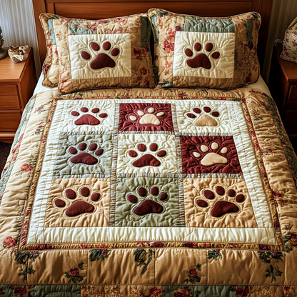 Paw Squares 3-Piece Quilted Bedding Set