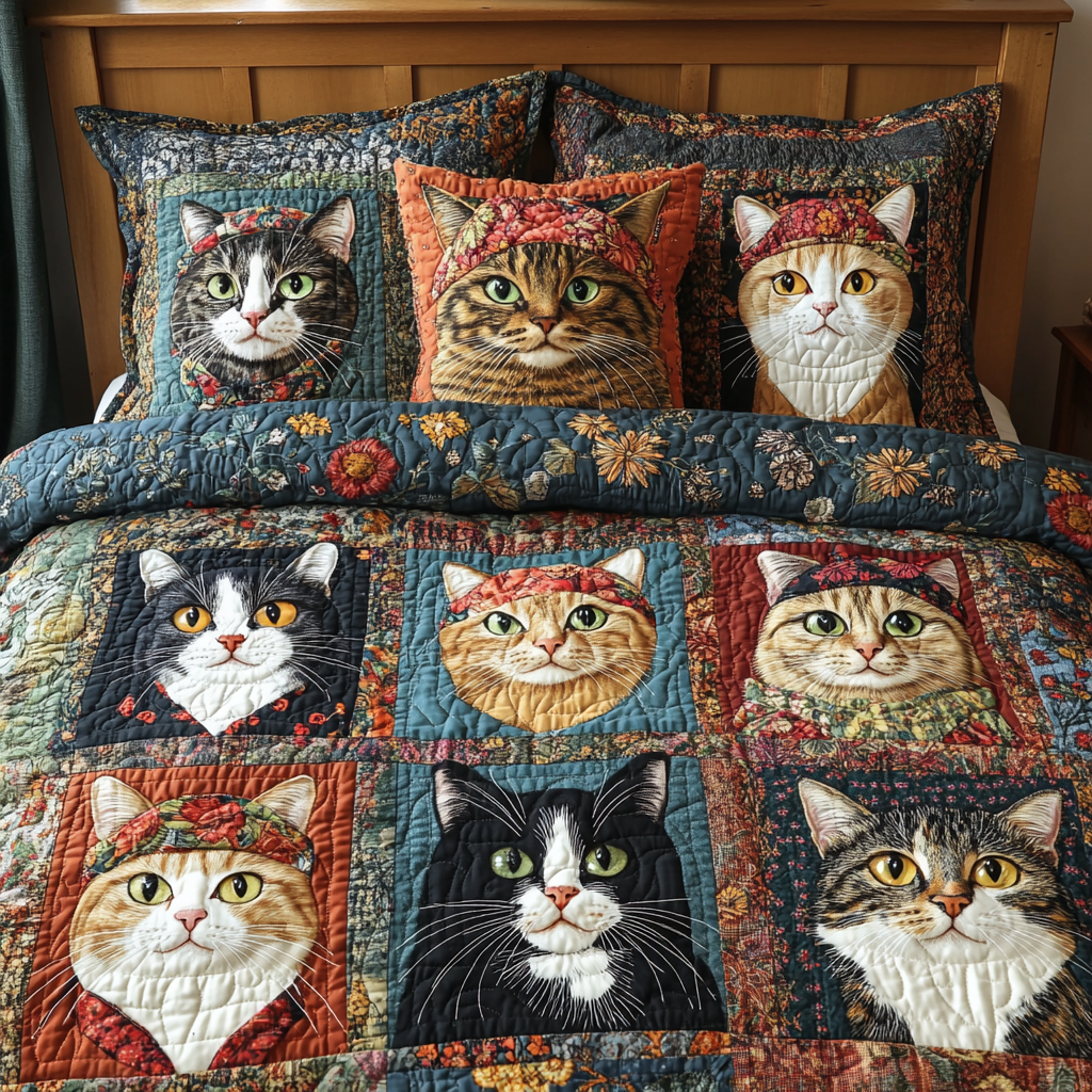 Paws Whimsy 3-Piece Quilted Bedding Set