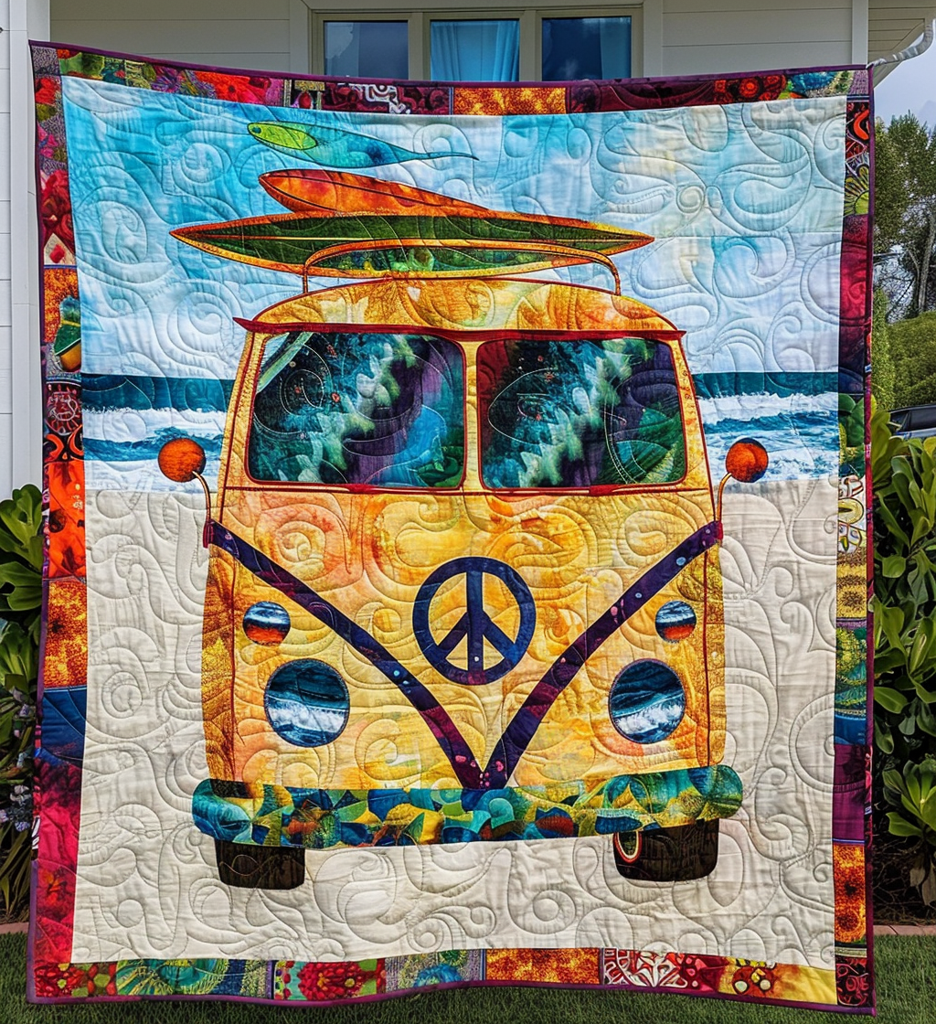 Peaceful Beach Journey Quilted Blanket