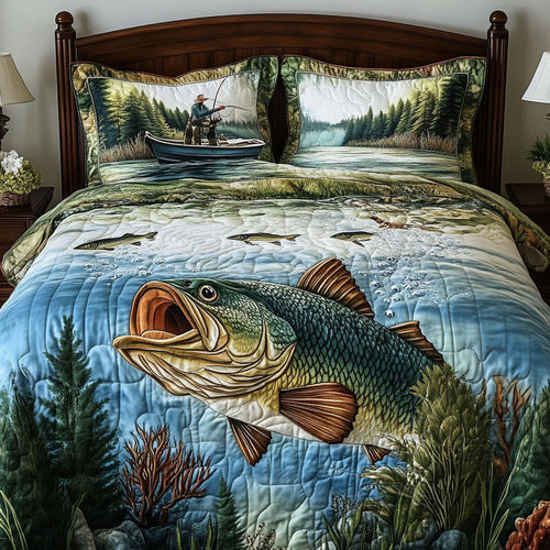 Peaceful Catch 3-Piece Quilted Bedding Set