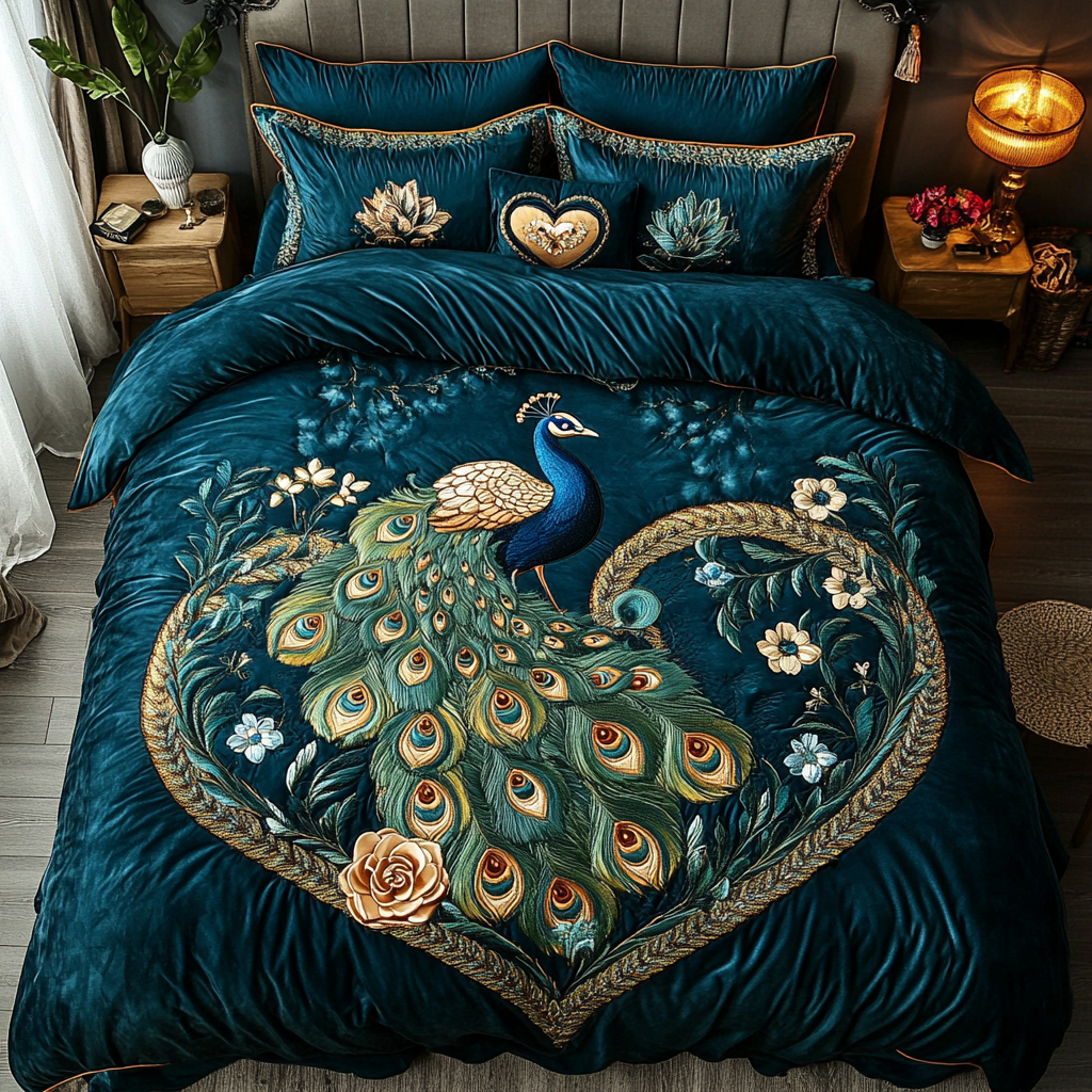 Peacock Elegance 3-Piece Quilted Bedding Set