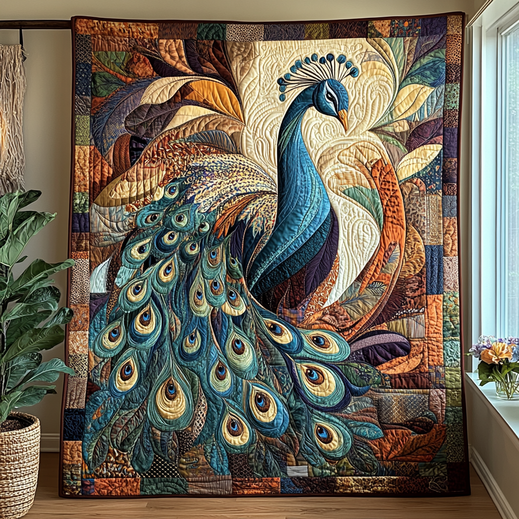 Peacock Paradise Quilted Blanket