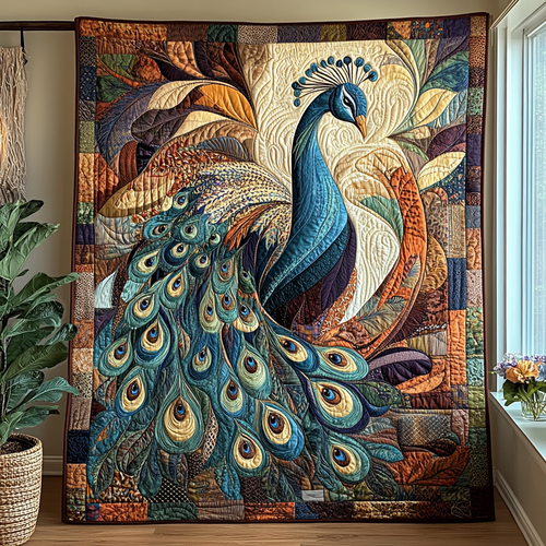 Peacock Paradise Quilted Blanket