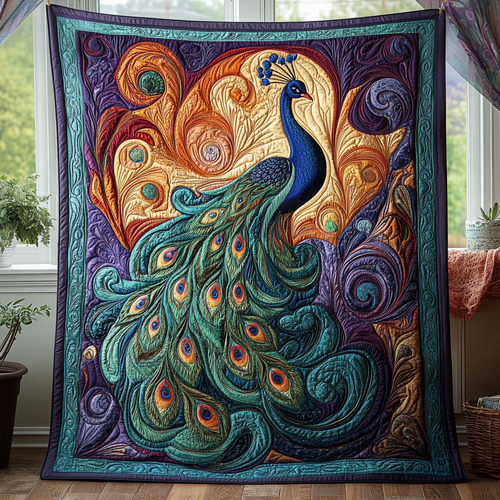 Peacock Radiance Quilted Blanket