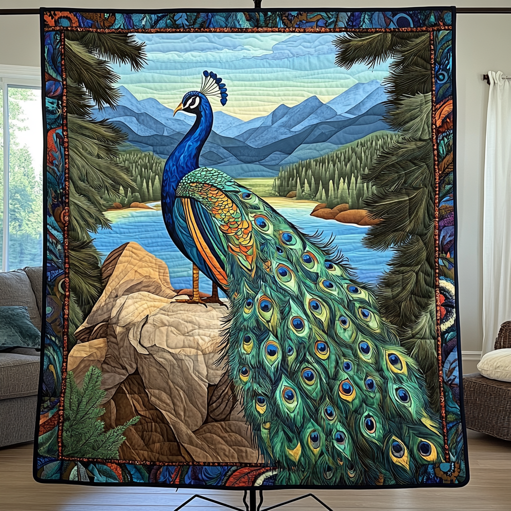 Peacock Splendor Quilted Blanket