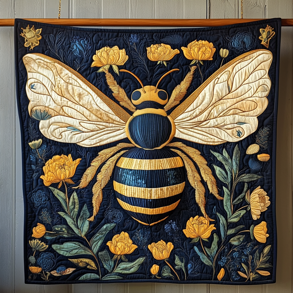 Peonies Buzz Quilted Blanket