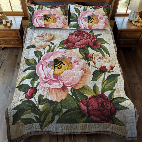 Peony Bee 3-Piece Quilted Bedding Set