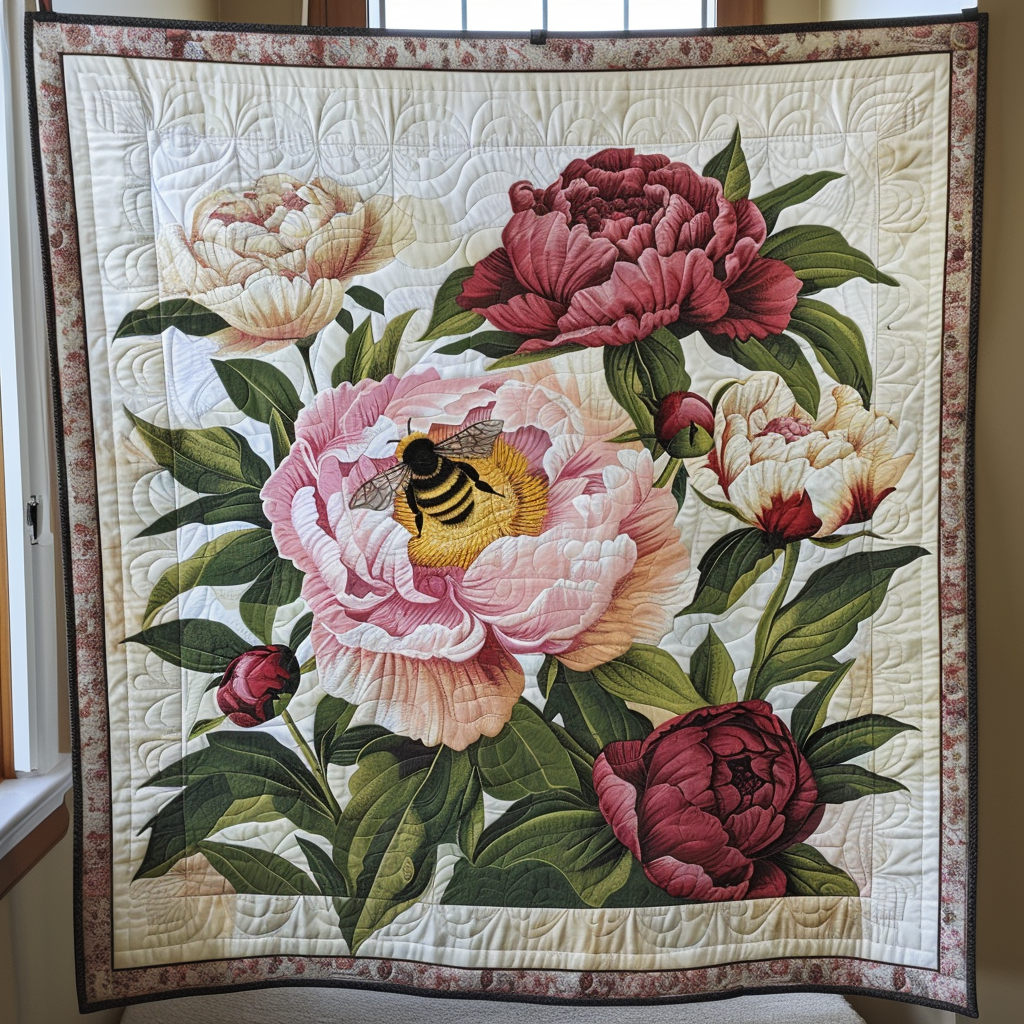 Peony Bee Quilted Blanket