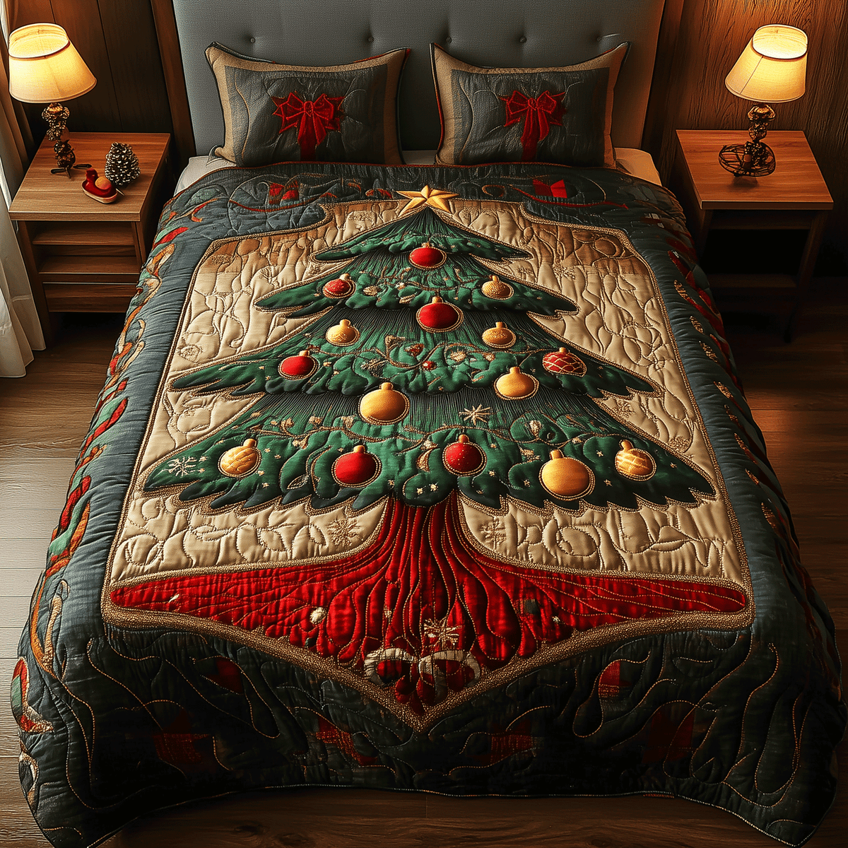 Perfect Christmas Pine 3-Piece Quilted Bedding Set