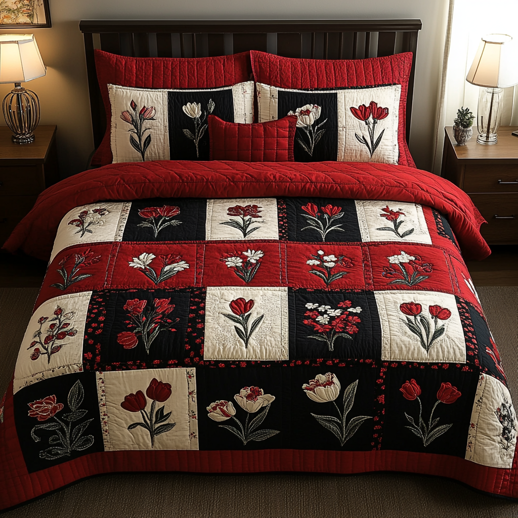 Petal Block 3-Piece Quilted Bedding Set