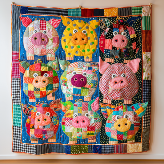Piggy Rainbow Patchwork Quilted Blanket