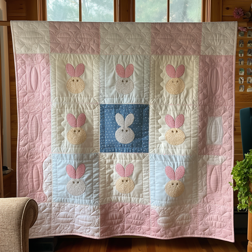 Pink Bunny Bliss Quilted Blanket
