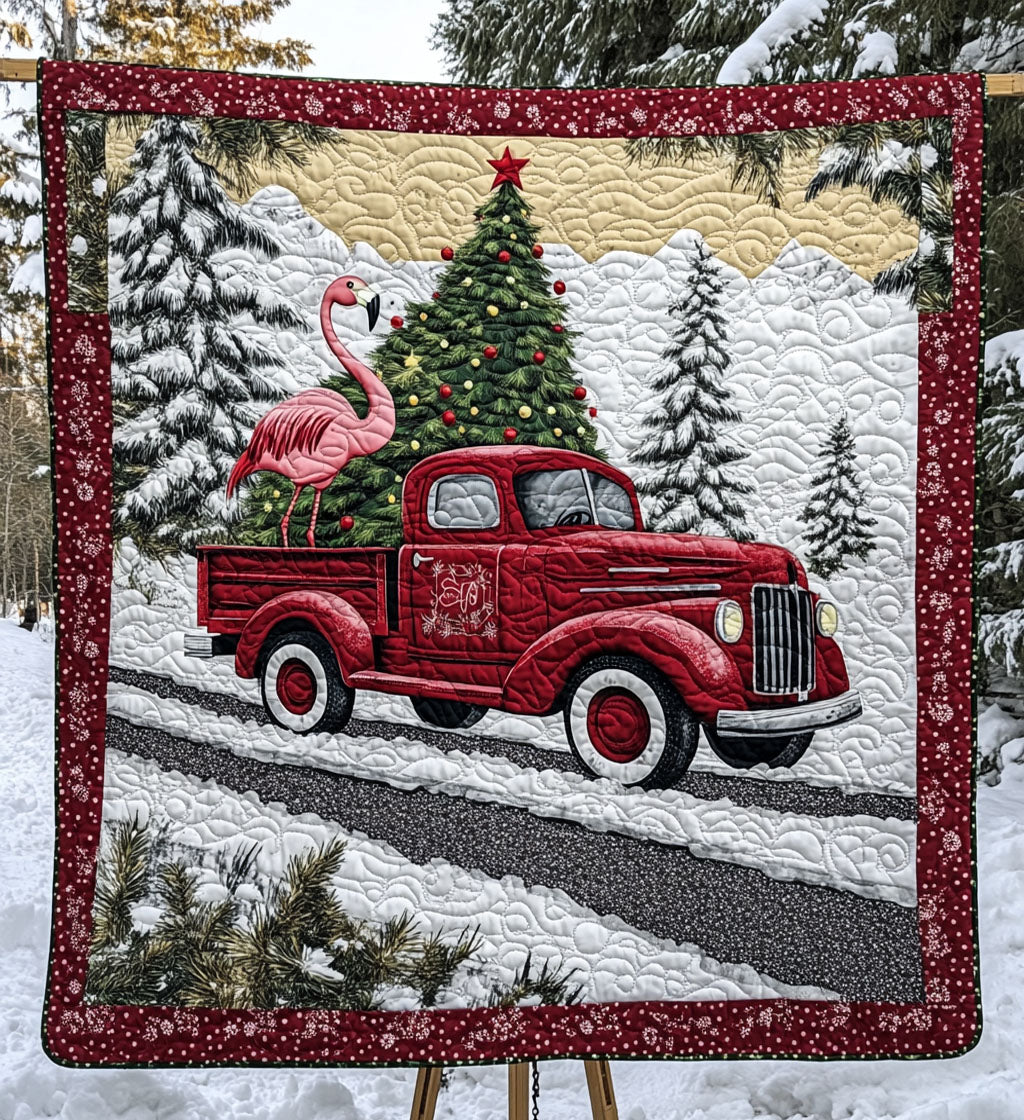 Pink Flamingo Breeze Quilted Blanket