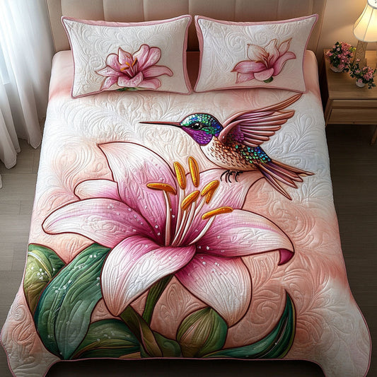 Pink Lily Flight 3-Piece Quilted Bedding Set