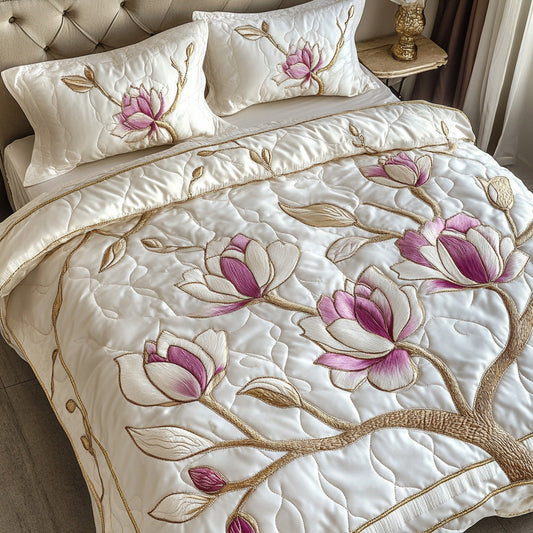 Pink Magnolia Serenity 3-Piece Quilted Bedding Set