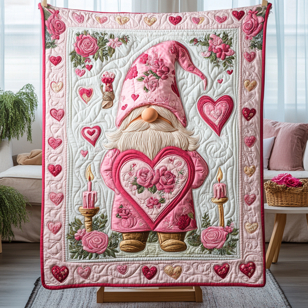 Pink Rose Love Quilted Blanket