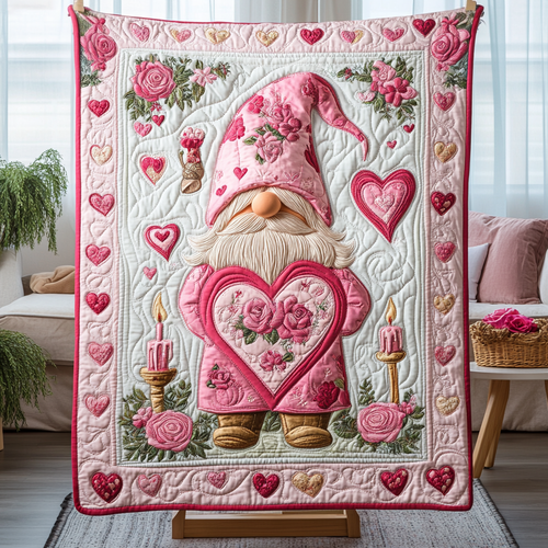 Pink Rose Love Quilted Blanket
