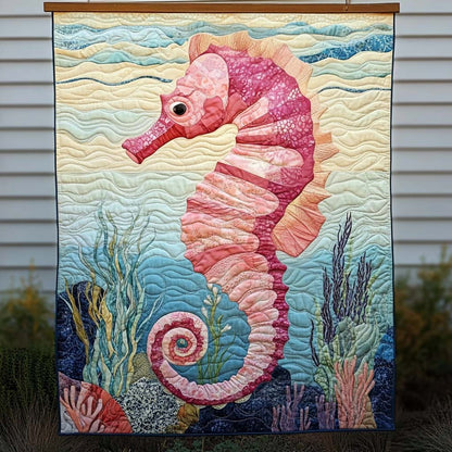 Pink Seahorse Quilted Blanket