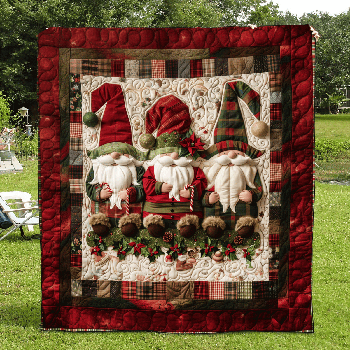 Plaid Gnome Quilted Blanket