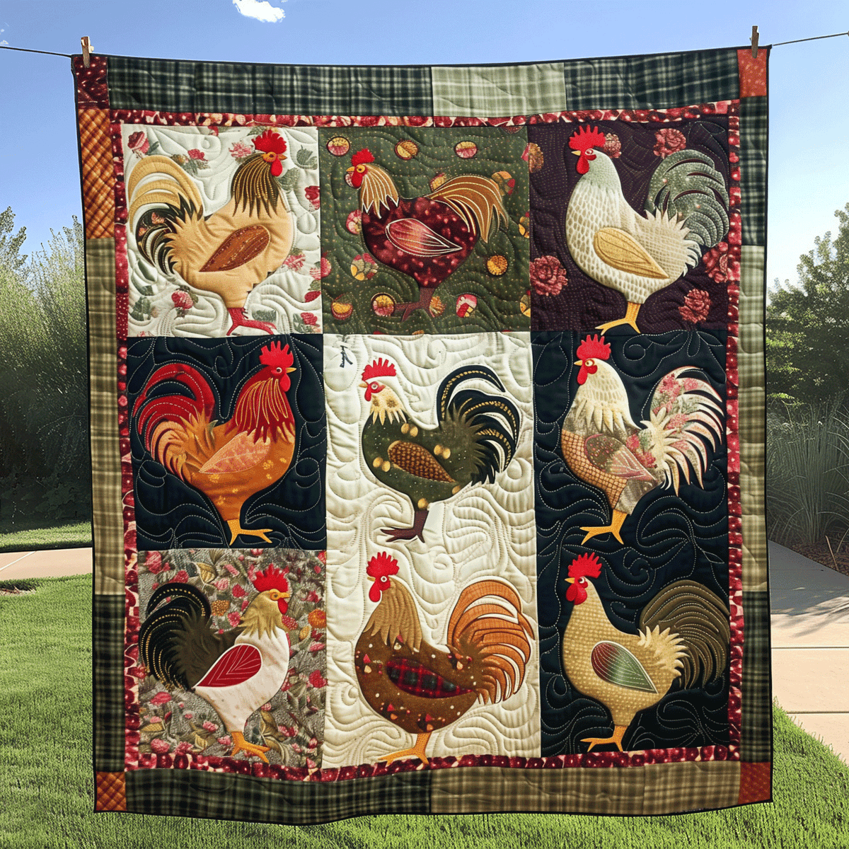 Plaid Poultry Patch Quilted Blanket