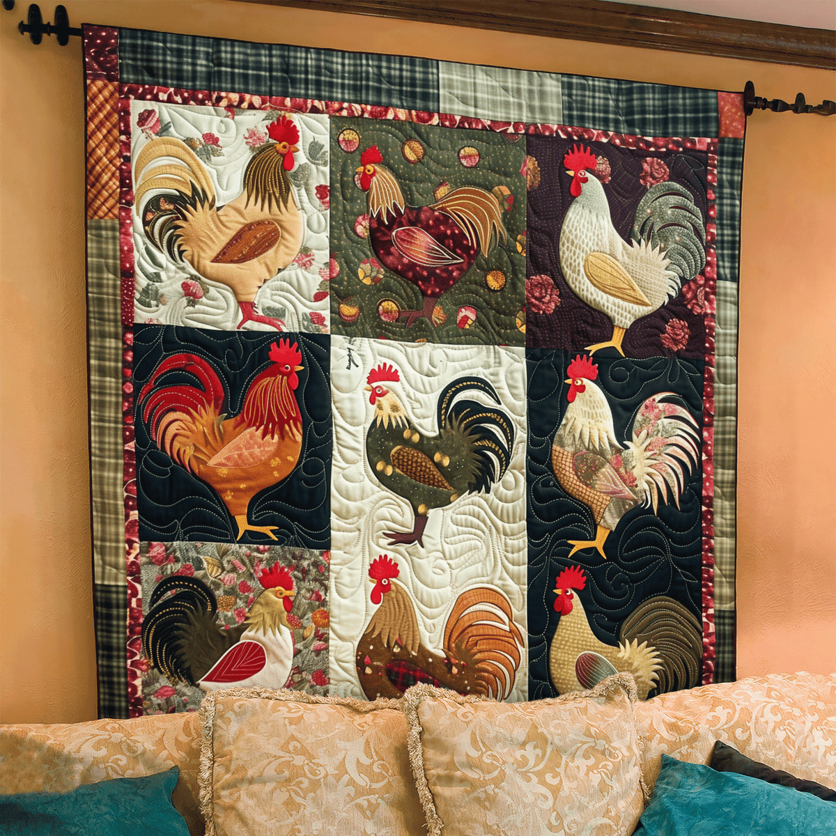 Plaid Poultry Patch Quilted Blanket