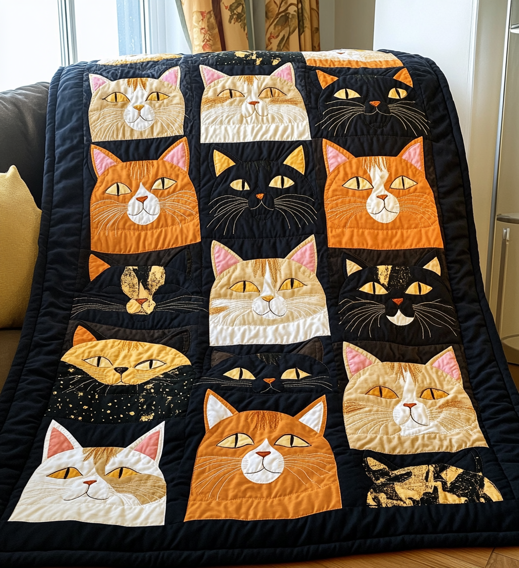 Playful Cats Quilted Blanket