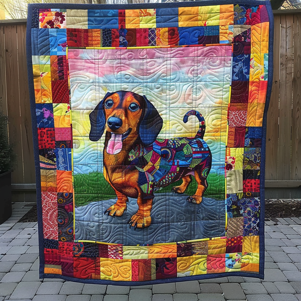 Playful Dachshund Quilted Blanket