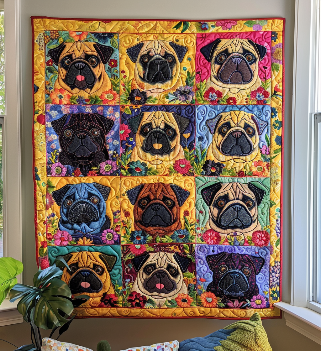 Pug Quilted Blanket