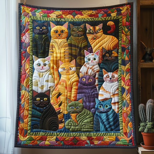 Playful Cat Patchwork Quilted Blanket