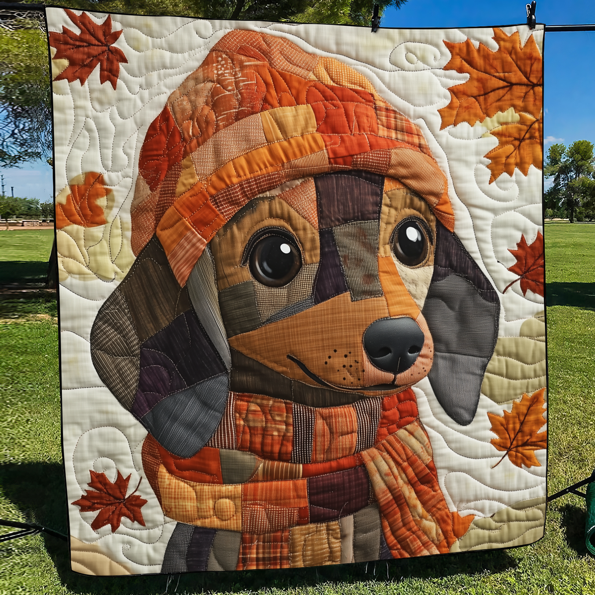 Playful Dachshunds Quilted Blanket