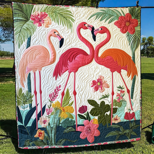 Playful Flamingo Quilted Blanket