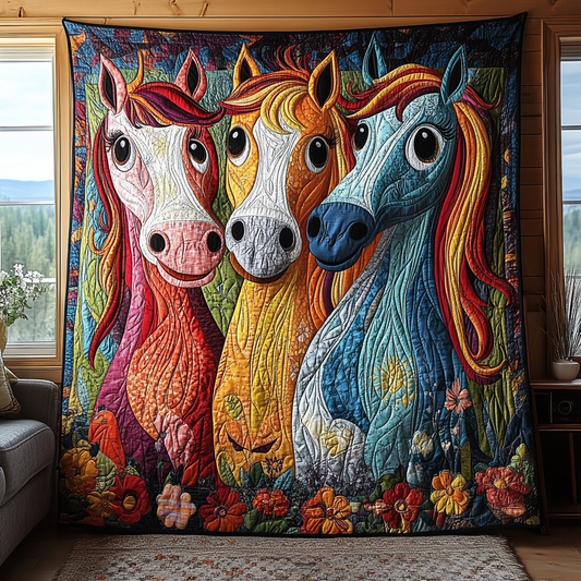 Playful Horse Quilted Blanket