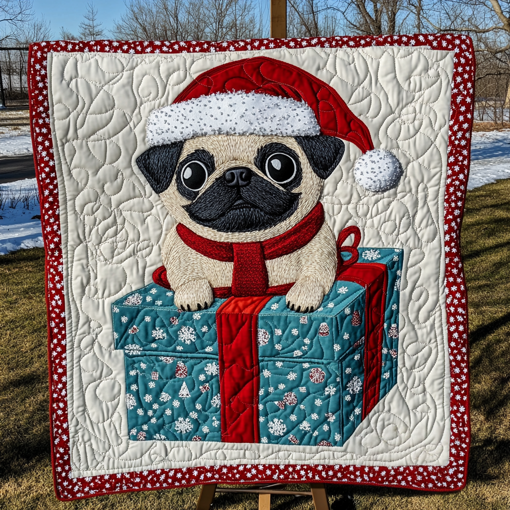 Playful Pug Expressions Quilted Blanket