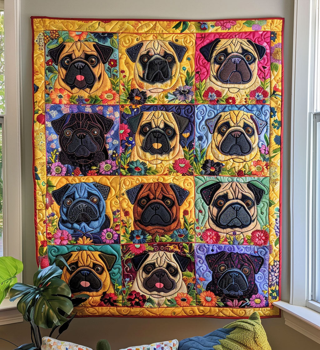 Pug Quilted Blanket
