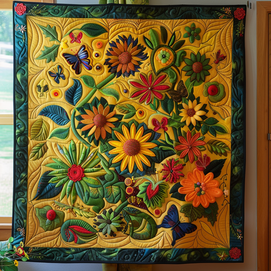 Playful Sunflowers Quilted Blanket