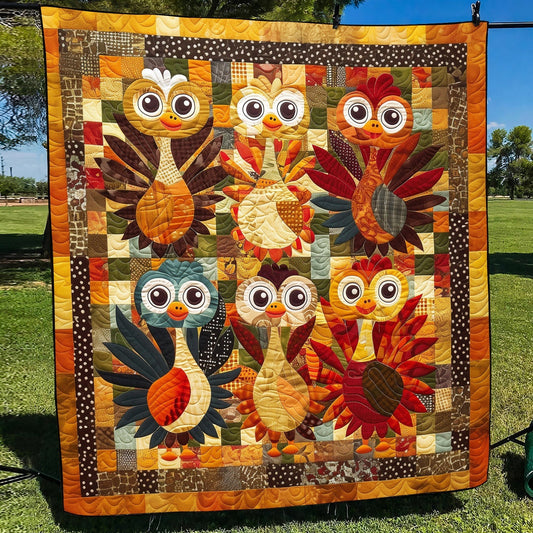 Playful Turkeys Quilted Blanket