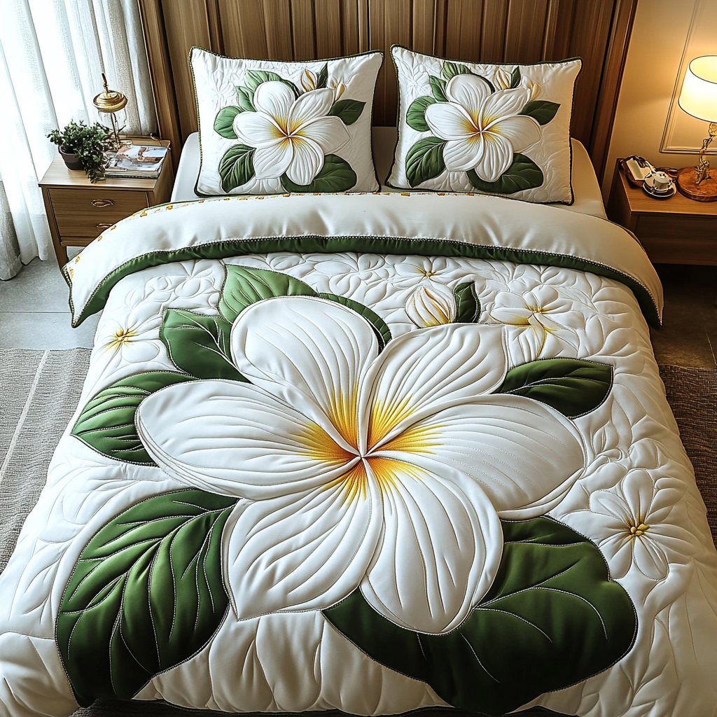 Plumeria Bliss 3-Piece Quilted Bedding Set