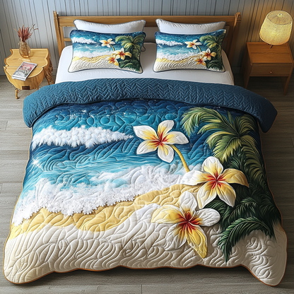 Plumeria Dreams 3-Piece Quilted Bedding Set